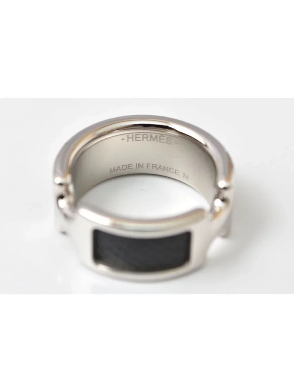 Hermes Ring Olympe PM Leather Metal M Black Silver